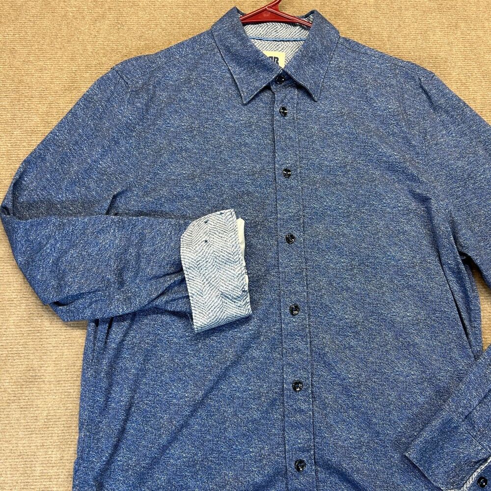 Brooklyn Brigade Shirt Men's Medium Heather Blue Long Sleeve Button Up Casual